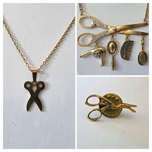 3 Pc Jewelry Hairdresser Stylist Charm Pendant Brooch Pin Necklaces Cosmetology